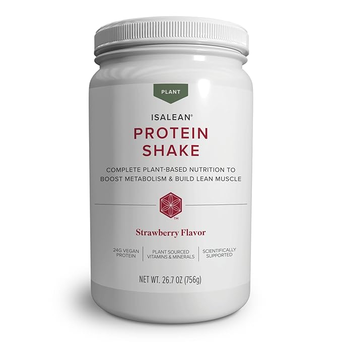 Isagenix Plant-Based IsaLean Protein Shake - Energy Powder with Whole-Food Sourced Vitamins - Supports Lean Muscle Growth &amp Healthy Metabolism - Gluten &amp Soy Free - Strawberry 26.7 oz (14 Ser