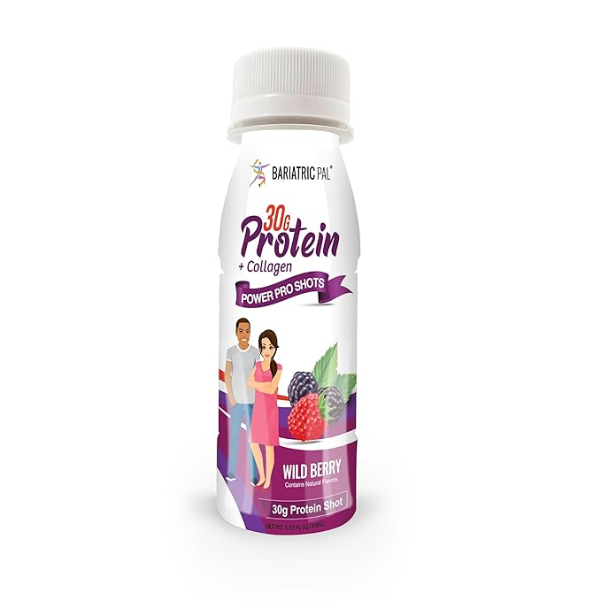 BariatricPal 30g Whey Protein &amp Collagen Power Pro Shots - Wild Berry (24 Bottles)