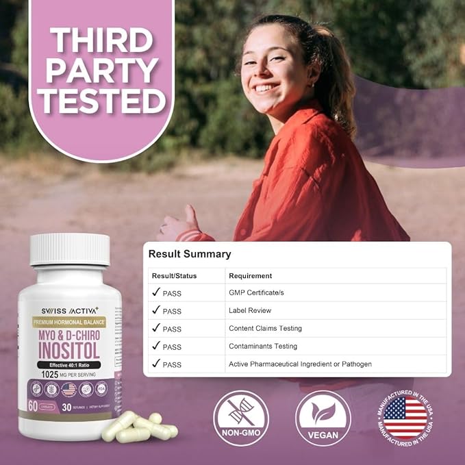 Swiss Activa+ Labs Myo Inositol &amp D-Chiro Inositol Supplement – 40:1 Ratio – Women’s Hormone Support – Supports Overall Menstrual Health &amp Metabolic Wellness –60 Day Supply