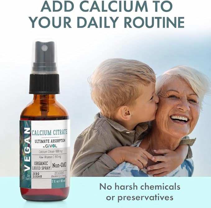 Liquid Calcium Citrate 1000mg &amp Raw Vitamin C 150mg Liquid Spray Mist for Optimal Absorption Wild Cherry &amp BlackBerry Flavor Calcium Supplement Non-GMO Gluten Free Sugar-Free 2oz (60ml)