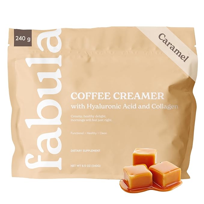 Fabula Collagen Creamer for Coffee with Hyaluronic Acid MCT Oil made with Organic Coconut Milk Caramel Flavored Non Dairy Sugar Free Creamer 8.5 Oz