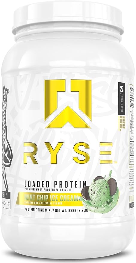 RYSE Loaded Protein Powder - Mint Chip Ice Cream - 25g Whey Protein Isolate &amp Concentrate with Prebiotic Fiber &amp MCTs - Low Carb Low Sugar Digestive-Friendly - 27 Servings / 2 lb Tub