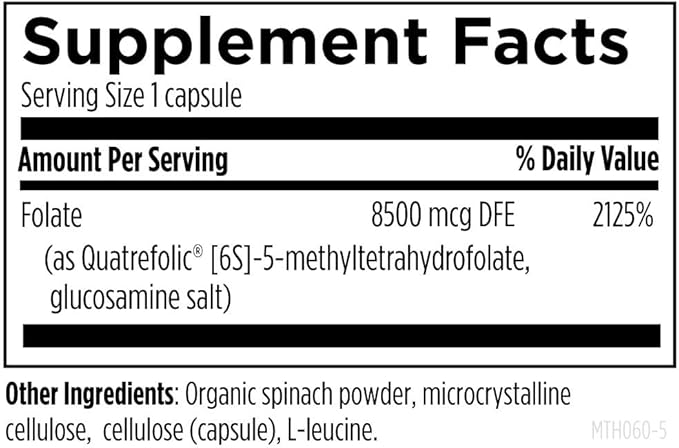 Designs for Health L 5-MTHF - Quatrefolic L Methylfolate Supplement 5mg (8500 DFE) - Methylated Folate Supplement for Women &amp Men - Supports Methylation - Non-GMO Gluten Free (60 Capsules)