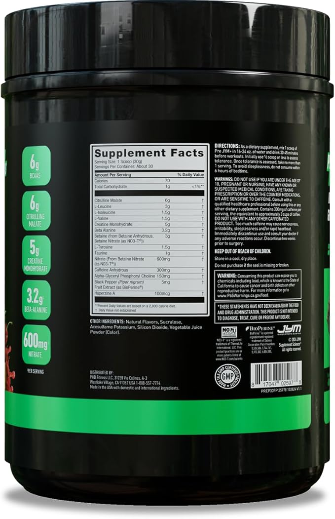 JYM Supplement Science Pre JYM Plus Orange Pre-Workout Powder Amino Nitrates Creatine Betaine Nootropics BCAA’s for Men &amp Women 30 Servings