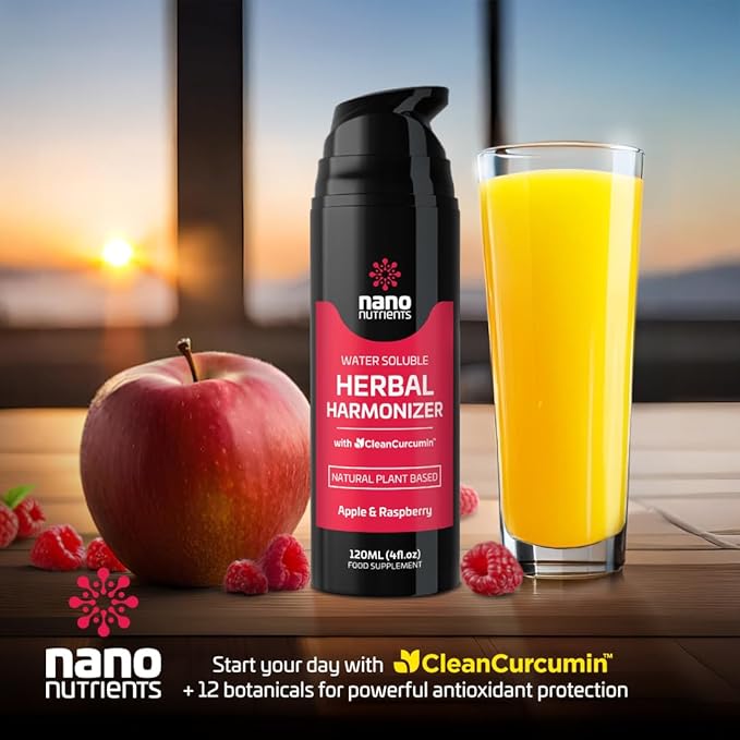 Herbal Harmonizer with CleanCurcumin(TM) - Multi Botanical Antioxidants Supplement - Water Soluble - Nano Curcumin - Holistic Wellness Defender - Healthy Drink Mix (4 fl.oz Apple and Raspberry)
