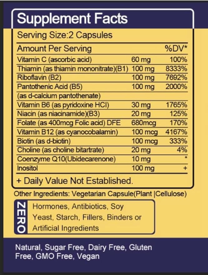 Vitamin B-Complex + CoQ10 + Vitamin C - Max Strength Supplement for Energy Metabolism Support 2 Month Supply 120 Softgels