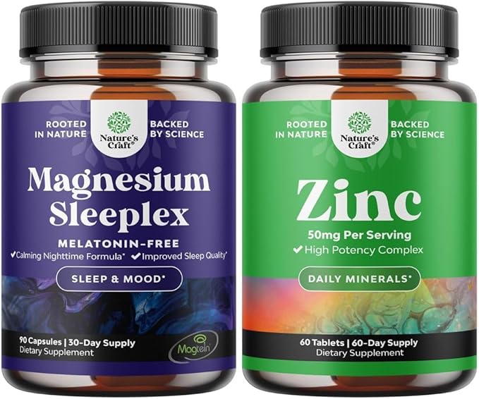 Bundle of High Absorption Magnesium Sleep Supplement - Rest Support Magtein Magnesium L-Threonate &amp Apigenin Theanine and Zinc 50mg Immune Support Supplement for Immune System - Easy to Swallow