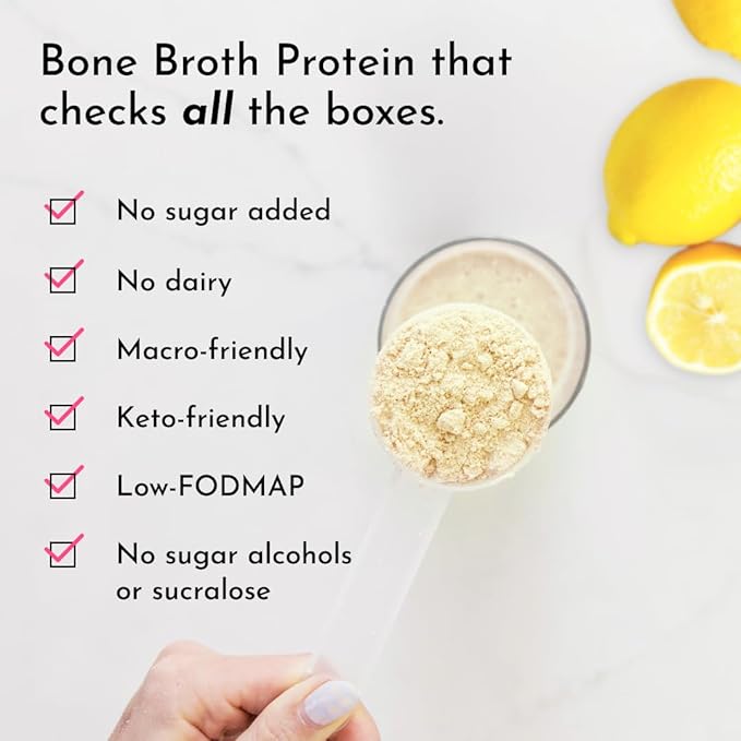 Bone Broth Protein Powder – Lemon Cream | 15 Servings | 21g Grass-Fed Protein per Serving | Dairy-Free | Collagen for Gut Skin &amp Joint Support | Made with Real Food Ingredients