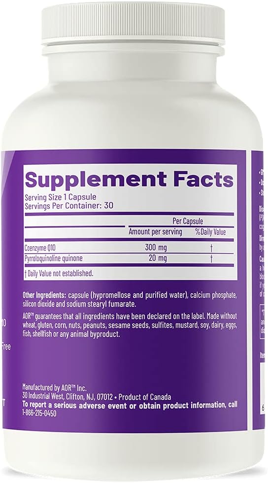 AOR Cogni-Q 30 Vegan Capsules 30-Day Supply PQQ &amp CoQ10 320mg for Cognitive Function Cellular Energy &amp Daily Vitality