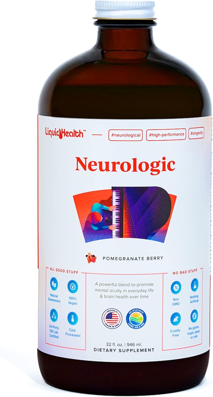 LIQUIDHEALTH Neurologic Nootropic Focus Supplement &amp Organic Methyl B12 5000mcg Vitamin Drops with Tart Cherry Juice for Immune Support Improved Memory &amp Concentration Natural Energy Overal