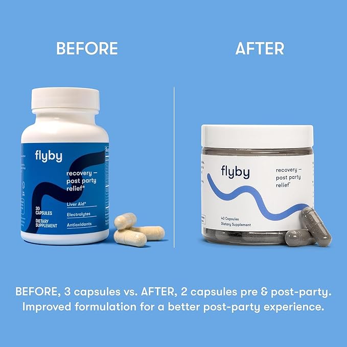 Flyby Recovery Supplement - All The Hang Without The Over!™ - with Milk Thistle Vitamin C Activated Charcoal and Apple Cider Vinegar - Pre &amp Post Drinking Formula (120 Count)