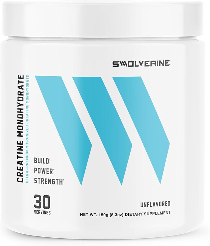 Swolverine Creatine Monohydrate Powder - 5g Micronized Creatine Third-Party Tested Single-Ingredient Supports Muscle Strength Power Recovery &amp High-Intensity Performance 30 Servings Unflavo