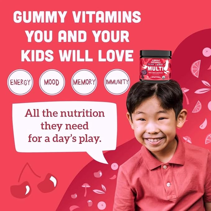 Llama Naturals Kids Multivitamin Gummies | Real Fruit No Added Sugar Cane | Organic Vegan Toddler Whole Food Vitamins | Vitamin D C &amp Beta Carotene Gummy Supplement | Cherry 180 Ct (2-3 Months)