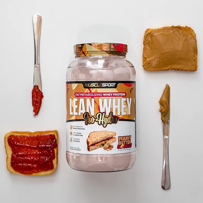 MuscleSport Lean Whey Revolution™ Whey Protein Isolate with Hydrolyzed Whey - Low Calorie Low Carb Low Fat Incredible Flavors - 25g protein per scoop (2LB Peanut Butter &amp Jelly)
