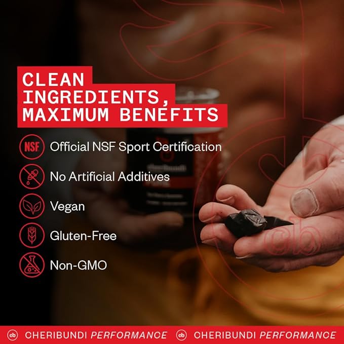 Cheribundi Tart Cherry Gummies Pure | Performance for Maximum Recovery with 25 Tart Cherries | Powerful Antioxidant Support Non-GMO Gluten-Free Vegan | 20 Calories per Serving | 60 Count