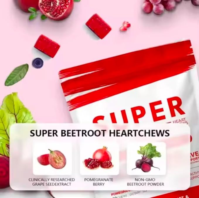 Beet Root Gummies Nitric Oxide and Blood Pressure Support Grape Seed Extract &amp Non-GMO Beet Root Energy Chew 60 Count