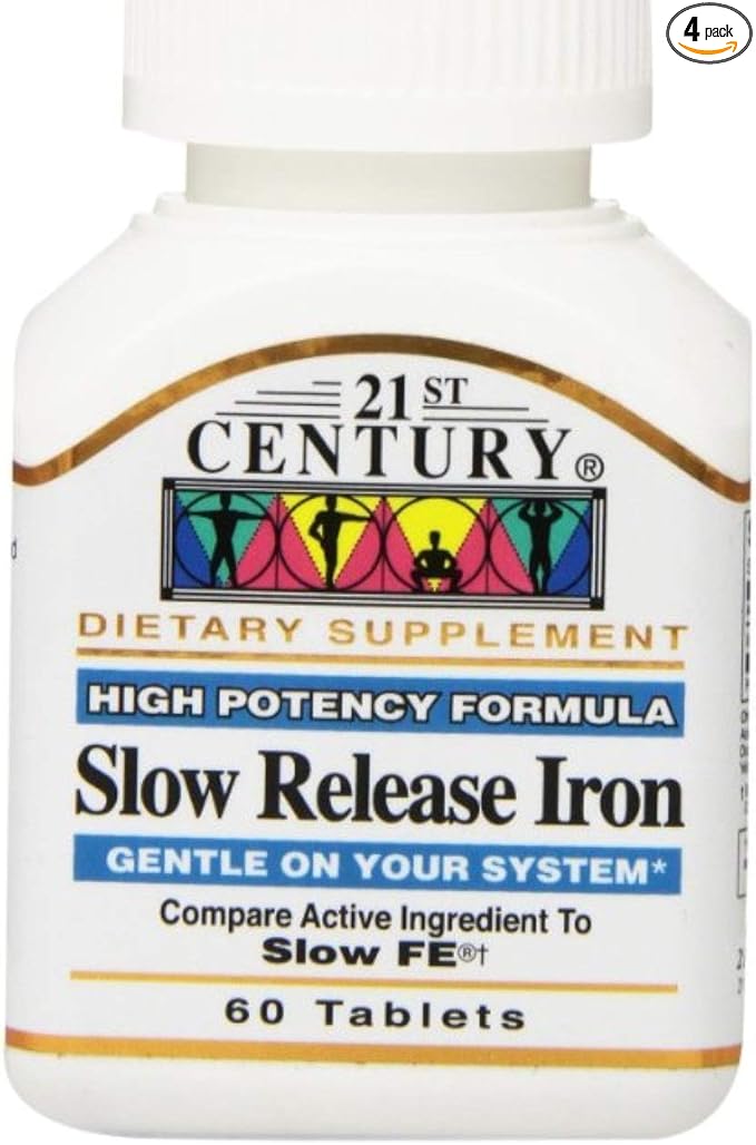 21st Century Slow Release Iron Tablets - 60 ct Pack of 4 - Packaging May Vary