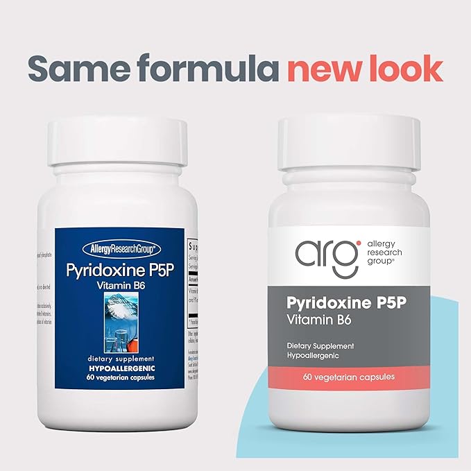 Allergy Research Group Pyridoxine P5P Supplement - Active Vitamin B6 275mg Pyridoxal-5-Phosphate Metabolism Support Hypoallergenic Vegetarian Capsules - 60 Count
