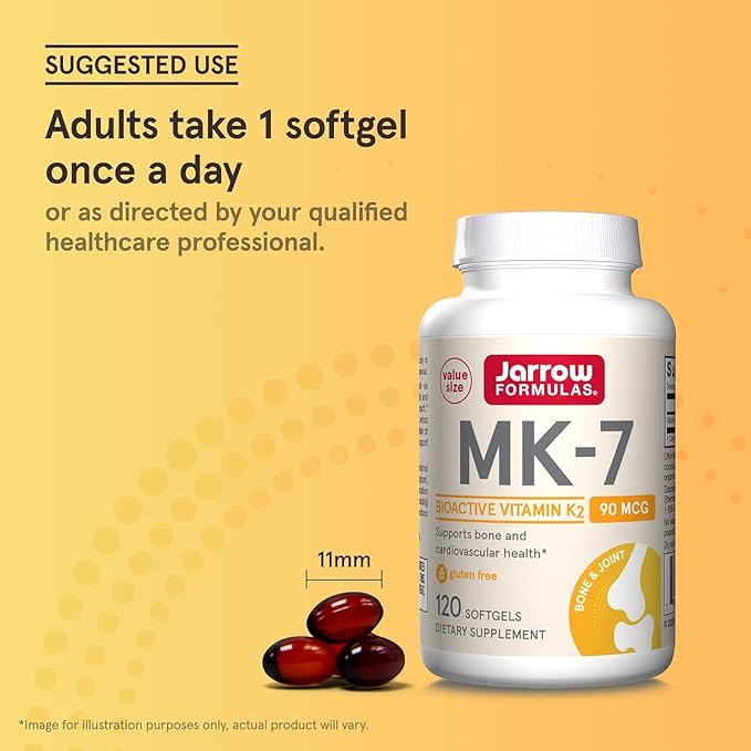 Jarrow Formulas MK-7 90 mcg - Bioactive Form of Vitamin K2-120 Servings (Softgels) - for Bone &amp Cardiovascular Health - Vitamin K2 MK-7 Dietary Supplement - Gluten Free (Pack of 2)