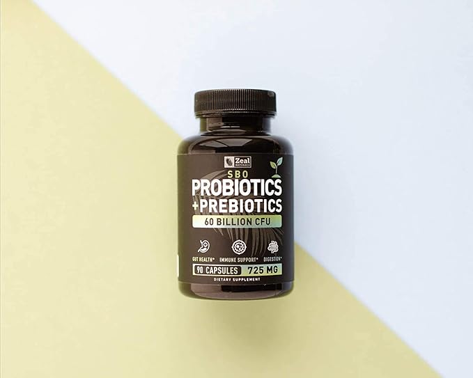 Probiotics and Prebiotics + SBO Probiotics (60 Billion CFU | 90 Capsules) Acidophilus Probiotic w. Saccharomyces Boulardii Bifidobacterium + Spore Probiotic &amp Organic Sprouted Prebiotic Fiber Ble