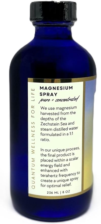 Magnesium Spray Refill Scalar Energy Infused Pure and Organic Made in USA Glass Packaging (8 oz Refill)