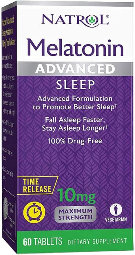 Natrol Advanced Sleep Melatonin Tablets Maximum Strength 10 mg 60 ea ( Pack of 12)