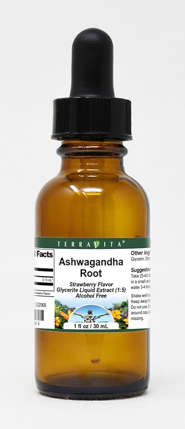 Terravita Ashwagandha Root Glycerite Liquid Extract (1:5) - Strawberry Flavored (1 oz ZIN: 522068)