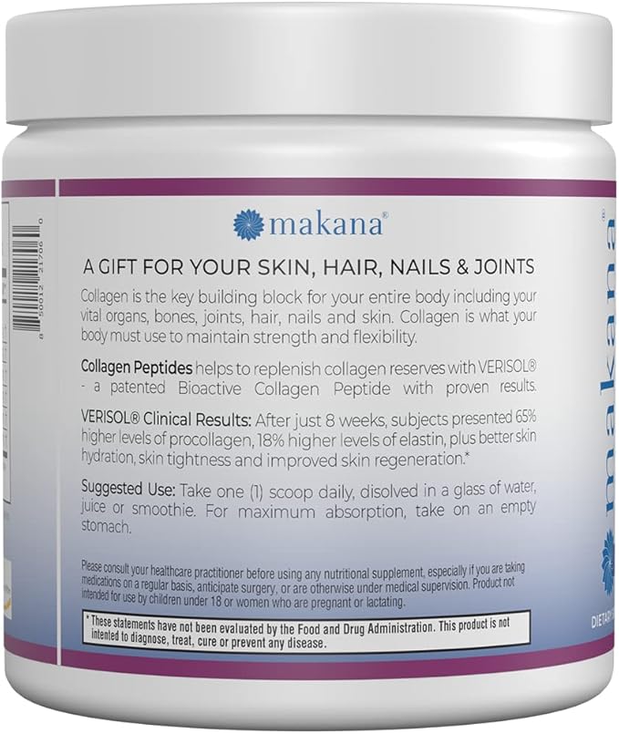 Makana Collagen Peptides Plus – with Verisol® Vitamin C Hyaluronic Acid &amp Amino Acids – Supports Hair Skin Nails &amp Joints 30 Servings – Raspberry Flavor