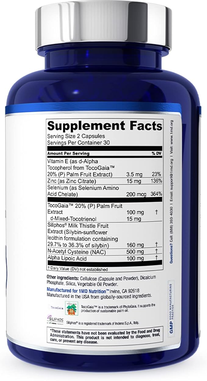 1MD Nutrition 1MD LiverMD - Liver Support Supplement | Siliphos Milk Thistle Extract - Highly Bioavailable for Liver Support | 180 Capsules (3-Pack)