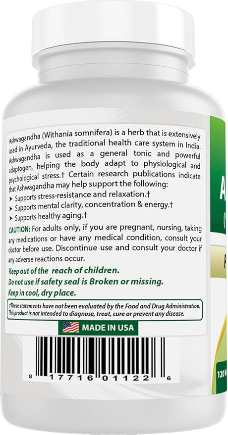 Best Naturals 3 Pack Ashwagandha Capsules for Relaxing Stress and Mood 500 mg 120 Count (Total 360 Capsules)