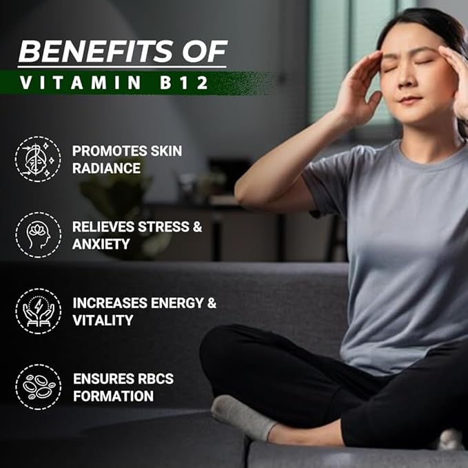 Vitamin B12 Methylcobalamin 1000 mcg – Plant-Based B12 Capsules with Spirulina Wheatgrass Beetroot Amla – Supports Energy Nerve Health &amp Red Blood Cell Formation – 60 Vegan Caps - 60 Days Supp