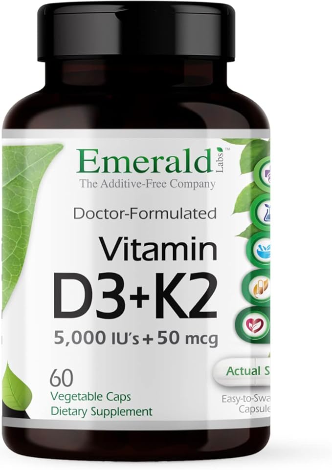 EMERALD LABS Vitamin D3+K2 (60 Caps) &amp Magnesium (120 Caps) - Bone Health Heart Support &amp Sleep Support with Vitamin D VitalDelta MK-7 &amp Pure Albion Magnesium - Gluten-Free