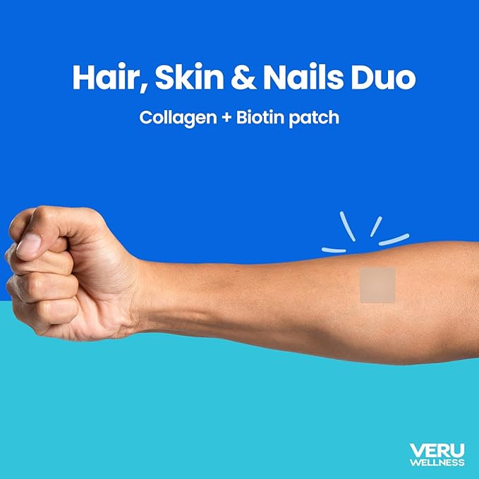 Veru Wellness Hair Skin Nail Duo Lifestyle Patches - Biotin Collagen - Self Adhesive Time Release Topical Patch 8-10 Hours (60 Day Supply)