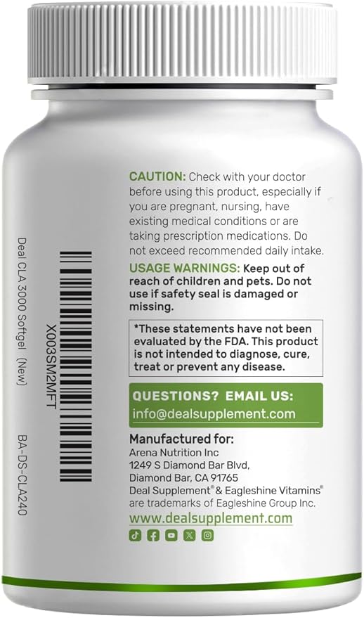 Ultra Strength CLA 3000mg | 240 Softgels Active Conjugated Linoleic Acid from Safflower Oil