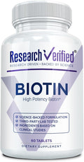 Research Verified Biotin – Pure Extra Strength Biotin 10000mcg – Hair Skin and Nails Vitamin – Third-Party Tested Made in USA – 60 Vegan Tablets