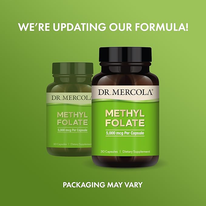Dr. Mercola Methyl Folate - Supports Detoxification &amp Cellular Health - 5-MTHF Folate - Bioavailable Formula - 5 mg - 30 Capsules