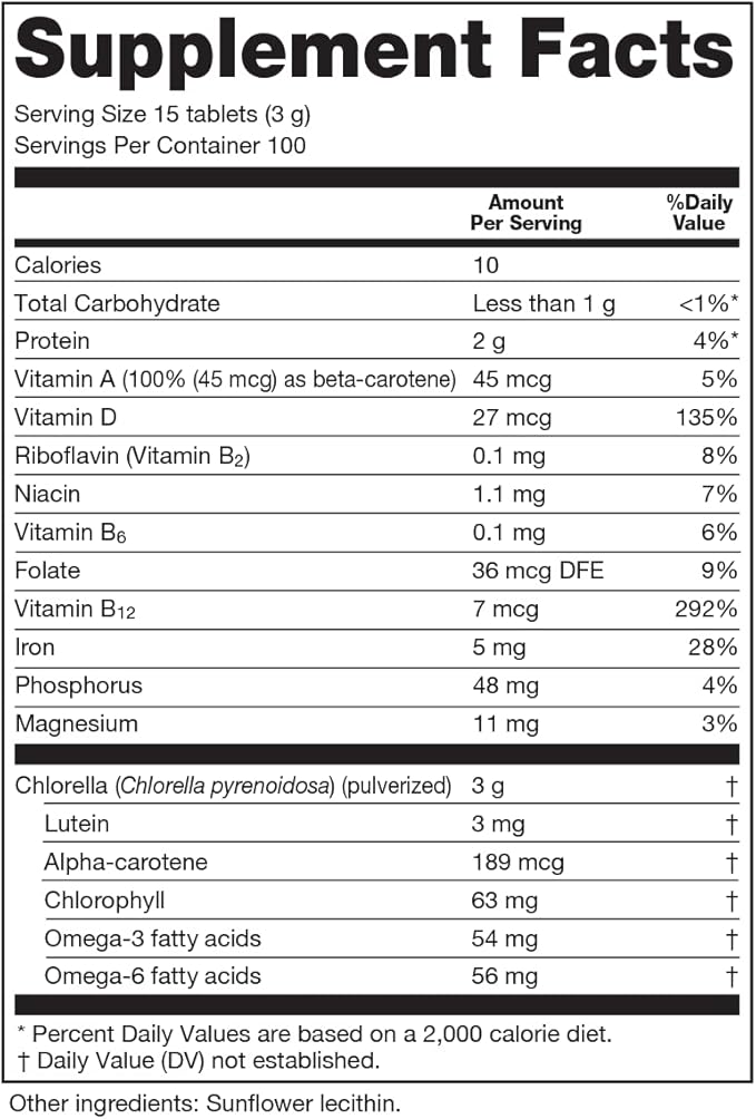 Sun Chlorella 200 mg Green Algae Superfood Supplement - Pulverized Cell Wall - Chlorophyll CGF Active B12 Iron Protein - Non-GMO - 1500 Tablets