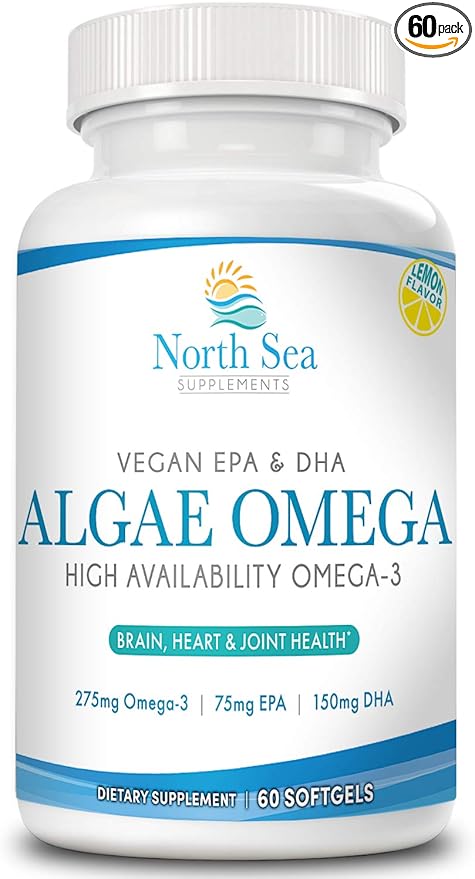 Vegan Algae Omega-3 60 Softgels - Plant Based Alternative to Fish Oil - Supports Heart Brain Joint Health - Sustainably Sourced Omega-3 from Algae - DHA &amp EPA Fatty Acids
