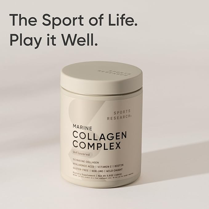 Sports Research Collagen Beauty Complex with Hyaluronic Acid Vitamin C + Biotin | Pescatarian Keto Certified &amp Non-GMO Verified - Unflavored (30 Servings)