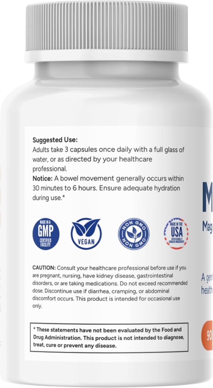 MagicGo - Magnesium Citrate for Constipation - Gentle &amp Fast Constipation Relief for Men &amp Women – Fast-Acting Non-Stimulant Digestive Support – 90 Capsules – Vegan Non-GMO