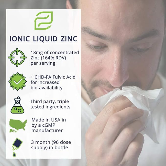Liquid Ionic Zinc Supplement – Supports Immune Health &amp Energy Production – Maintains Skin and Cellular Health – 3-Month Supply