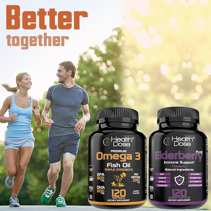 Health Dose Omega 3 Fish Oil – Lemon-Flavored Softgels with EPA &amp DHA for Brain Heart and Wellness Support – Easy-to-Digest No Fish Burps – 120 Softgels Pack of 2