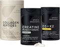 Sports Research® Health Pack - Creatine Monohydrate Powder + Collagen Peptides + Vegan Vitamin D 5000iu &amp Mk7 Vitamin K 100mcg