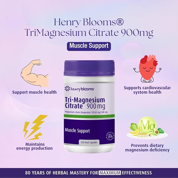 Henry Blooms Tri-Magnesium Citrate 900mg 150 Capsules Bulk Pack