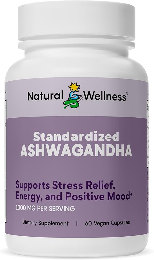 Natural Wellness Ashwagandha Root Extract 1000 mg – High Potency Stress Relief &amp Mood Support – Promotes Relaxation Sleep &amp Energy Balance – Standardized to 7% – 60 Vegan Capsules (30 Day Sup