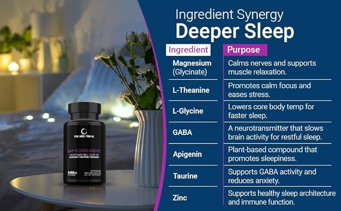 Melatonin Free Sleep Aid Supplement for Longer Restful Sleep &amp Stress Relief w/Magnesium GABA L-Glycine L-Theanine Apigenin Taurine &amp Zinc (180 Vegan Capsules) (2)
