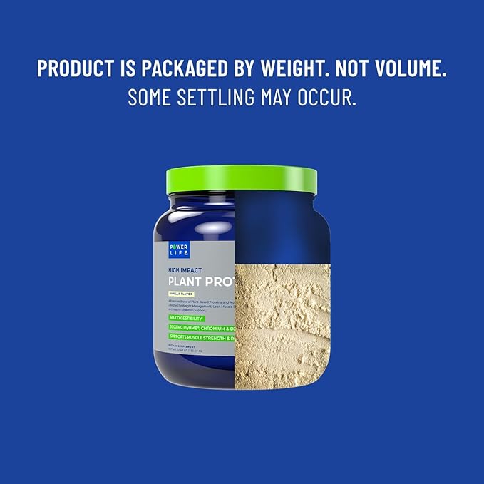 POWERLIFE High Impact Plant Protein Powder with 3000 MG of HMB Plant-Based No Sugar Added Vegan Keto Friendly Non-GMO (Vanilla - New Formula) - 3 Pack