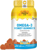 Country Life Omega-3 Honey Gummies – Cardiovascular &amp Brain Health Support – Non-GMO Certified Gluten Free – Naturally Sweetened – 60 Gummies
