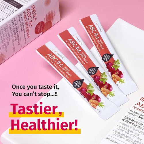 ABC Juice Inner Beauty Collagen Jelly Stick ㅣ Marine Collagen Peptides ㅣ Apple Beet Carrot Extract ㅣ Portable Daily Wellness ㅣ Skin Elasticity Support ㅣ No Sugar Added
