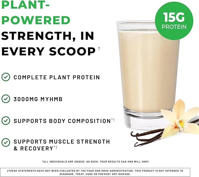 POWERLIFE High Impact Plant Protein Powder with 3000 MG of HMB Plant-Based No Sugar Added Vegan Keto Friendly Non-GMO (Vanilla - New Formula) - 3 Pack